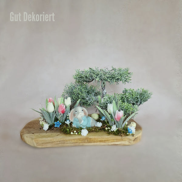 Tischdeko Gesteck Osterdeko Oster Hase blau Baum 1